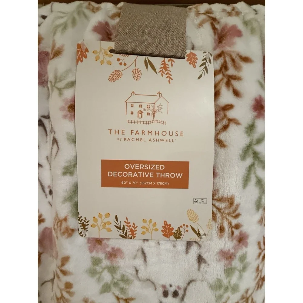 The Farmhouse Rachel Ashwell Ghost Fall Leaves Pumpkins Blanket 60x70 Hanger New